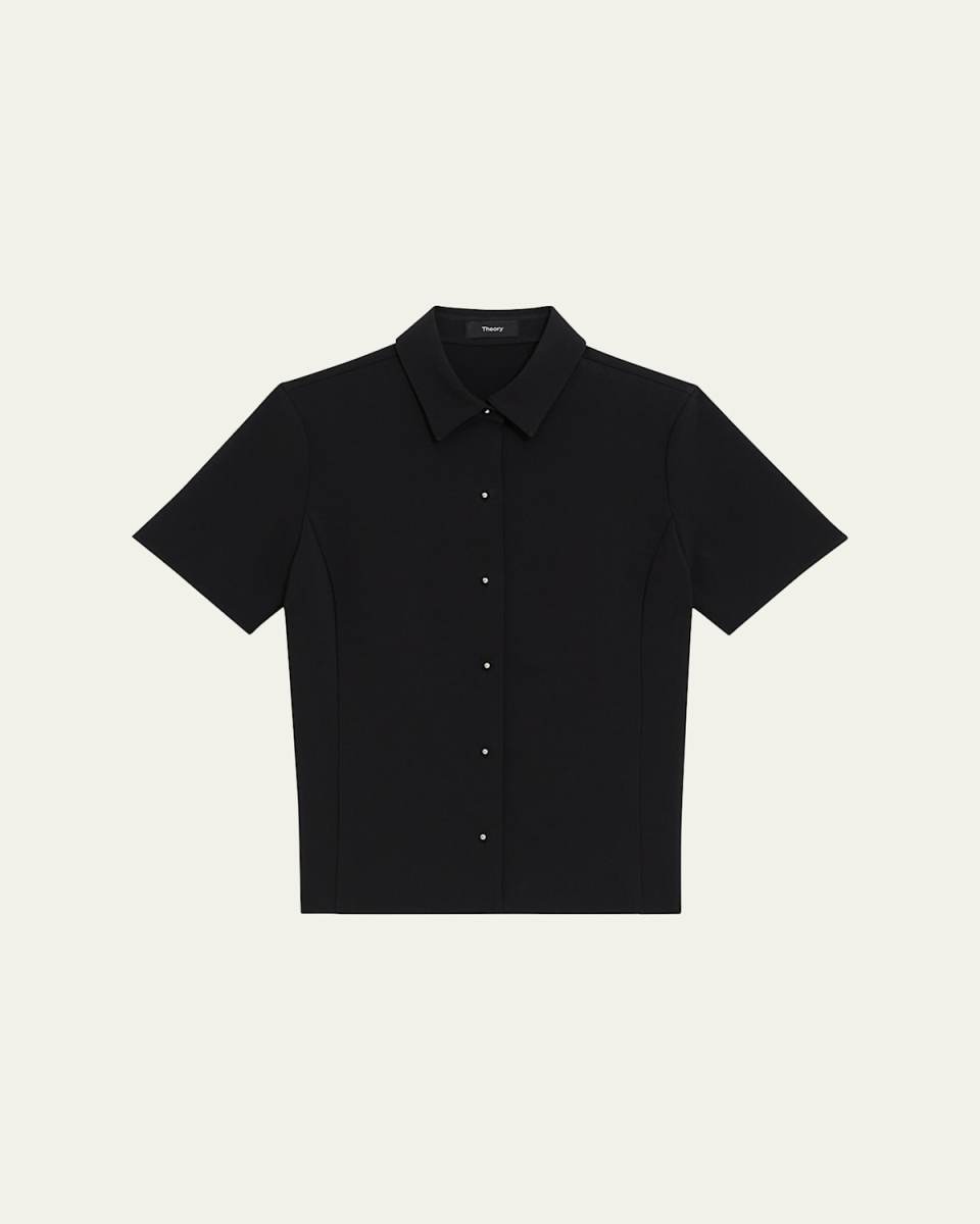 Short-Sleeve Fitted Button-Front Blouse